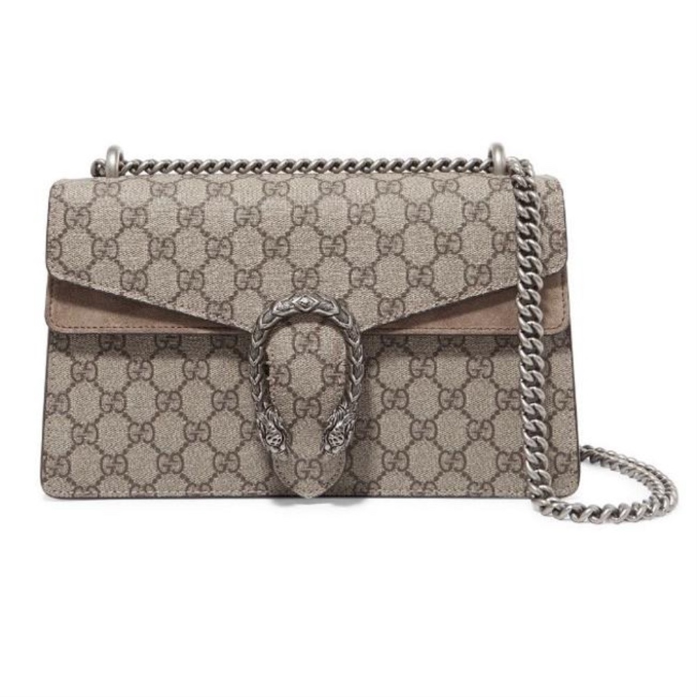 Gucci Beige GG Supreme Dionysus Shoulder Bag with Silver Hardware
